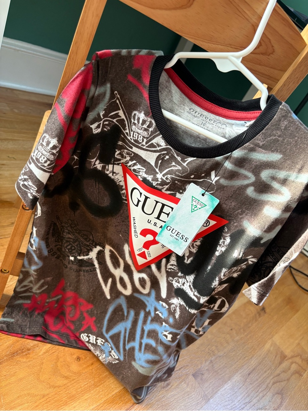 Guess Kids' Graphic Tee in Black, Red & Blue